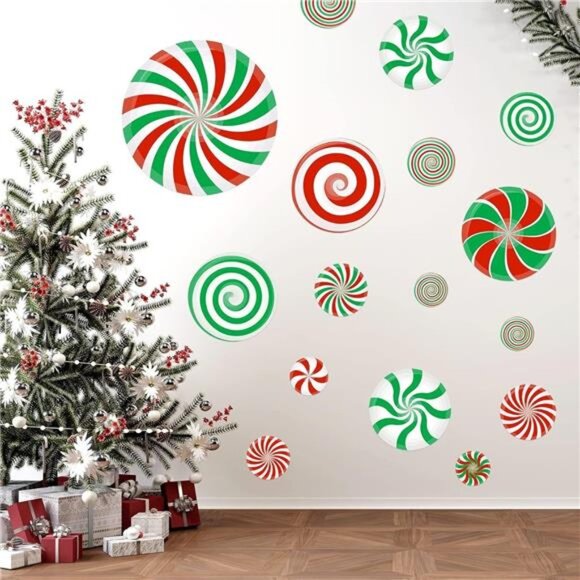 77 PCS Christmas Candy Wall Decals Floor Stickers Peppermint Xmas Party Decor - Picture 2 of 7